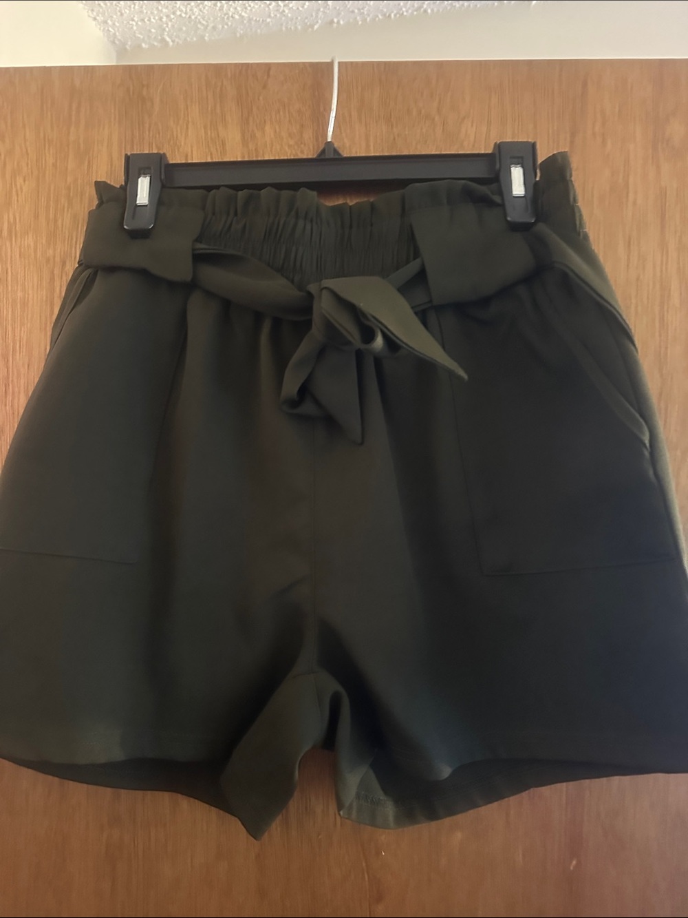 High-Waist Olive Green Paperbag Shorts with Self-Tie Belt
